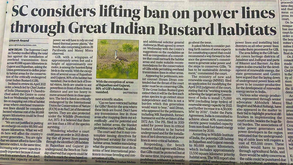 We are going to lose the #GIB or the great Indian bustard a majestic bird , because a bunch of people in the name of #RenewableEnergy couldn’t get their act together …