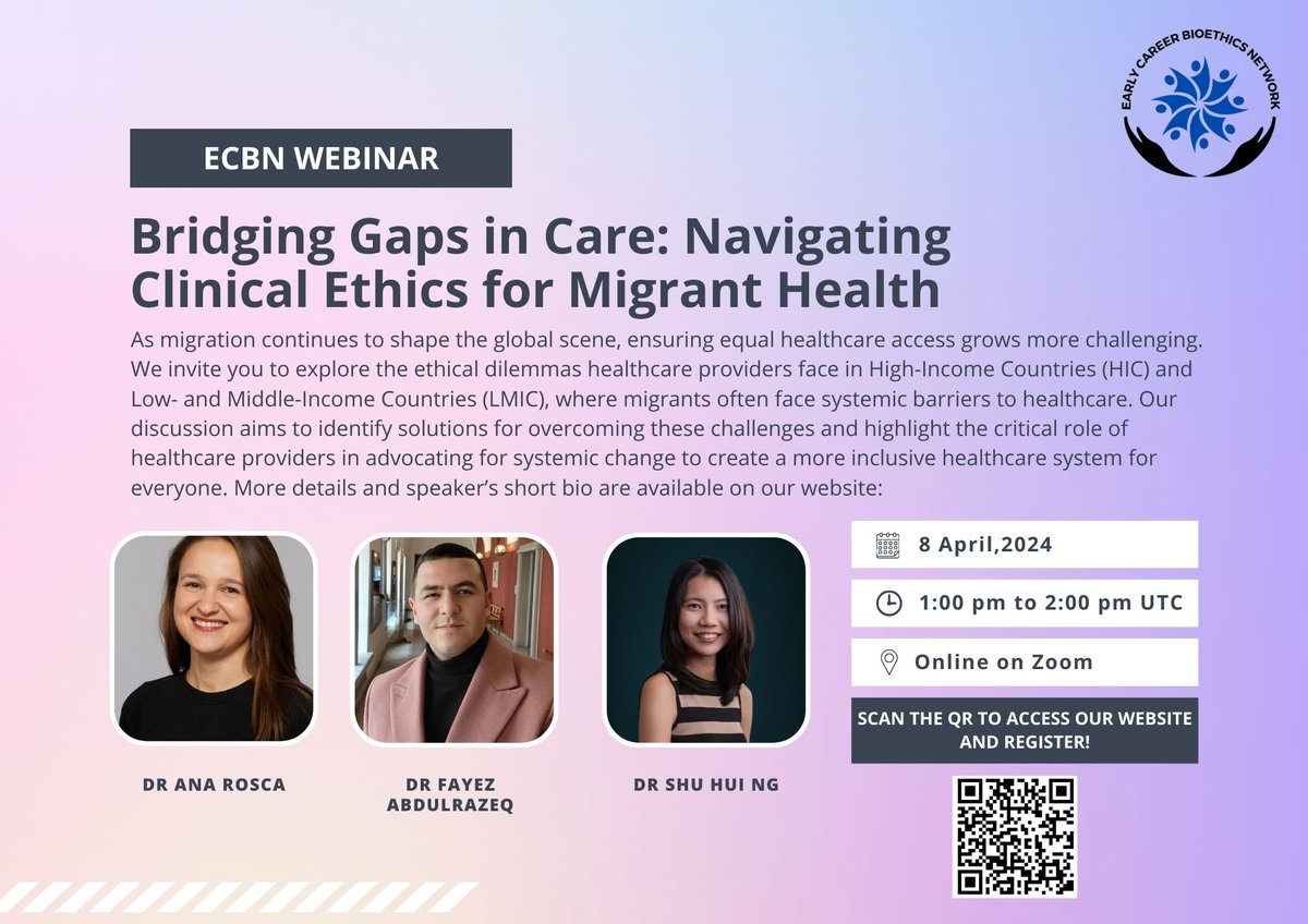 Join us on 8th April 1pm UTC as we discuss what HCPs can do in advocating for migrants' health in HICs and LMICs! Further information on speakers bio: sites.google.com/view/ecbn/acti……Registration link:  forms.gle/98MkZgFavNSMbq……See you there!