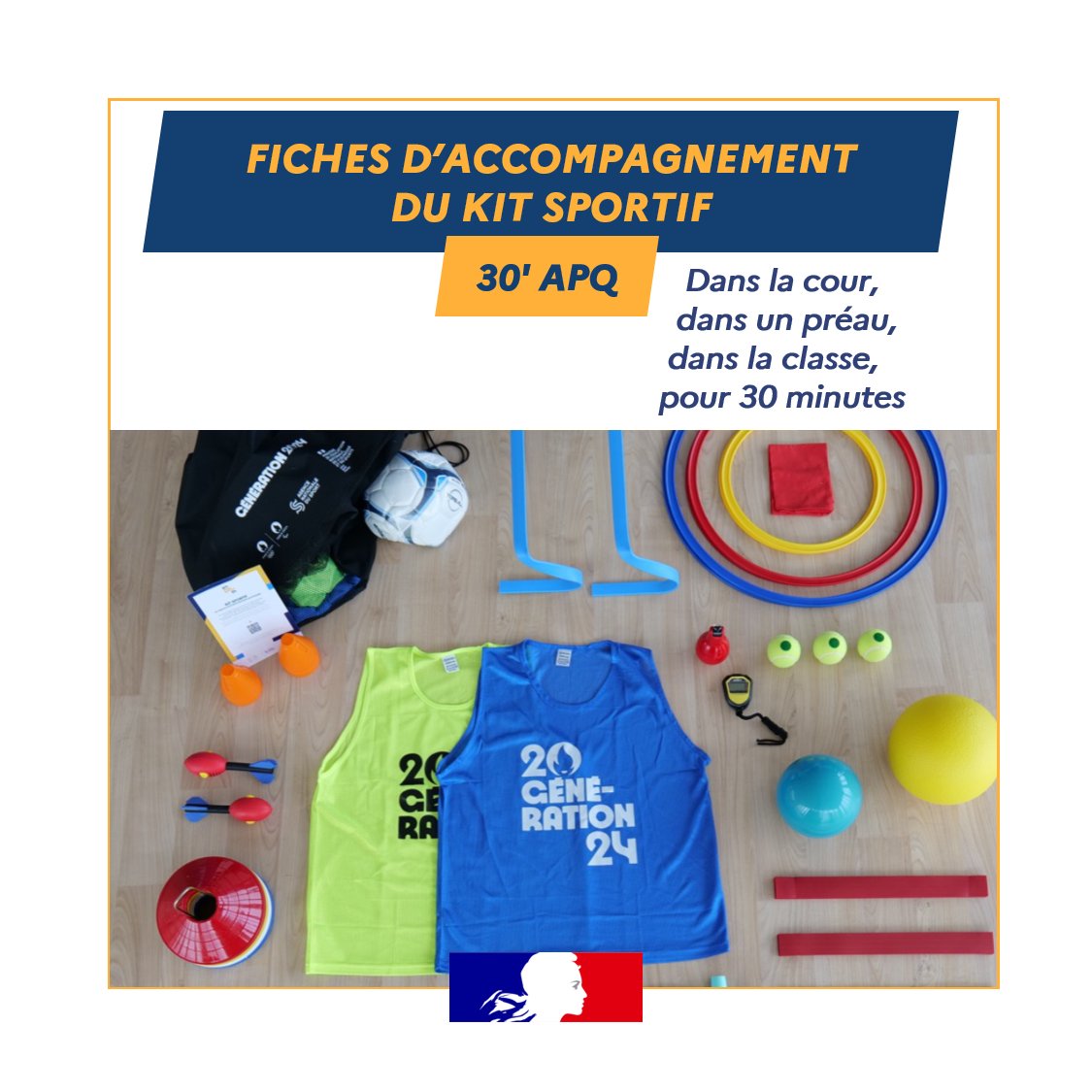 Les kits sportifs <a href="/Paris2024/">Paris 2024</a> <a href="/Agencedusport/">Agence Nationale du Sport</a> accompagnent la généralisation des 30 minutes d'activité physique quotidienne à l'École ⏱

Découvrez des activités faciles et rapides à mettre en œuvre avec les fiches d’accompagnement du kit💡eduscol.education.fr/2569/30-minute…