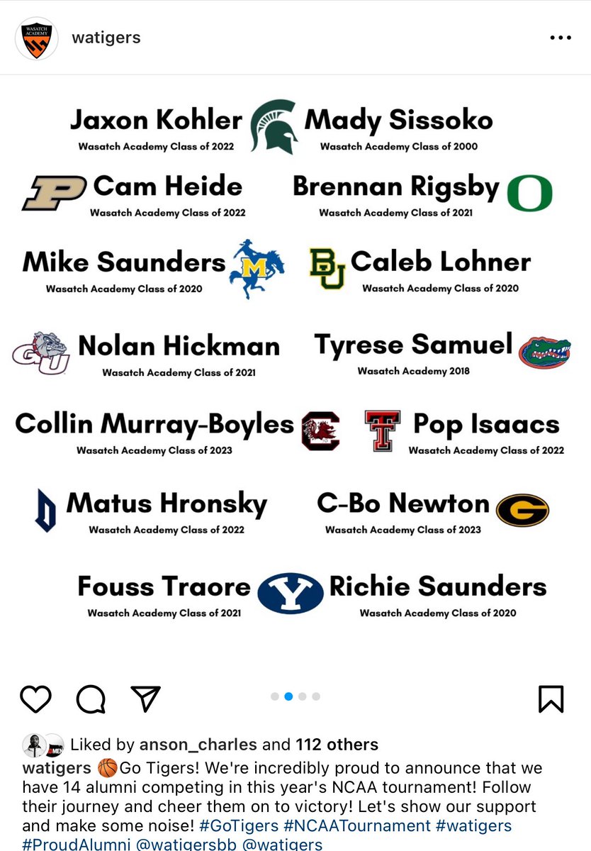 Players in the NCAA tourney from Wasatch Academy @WATigersBB 👀