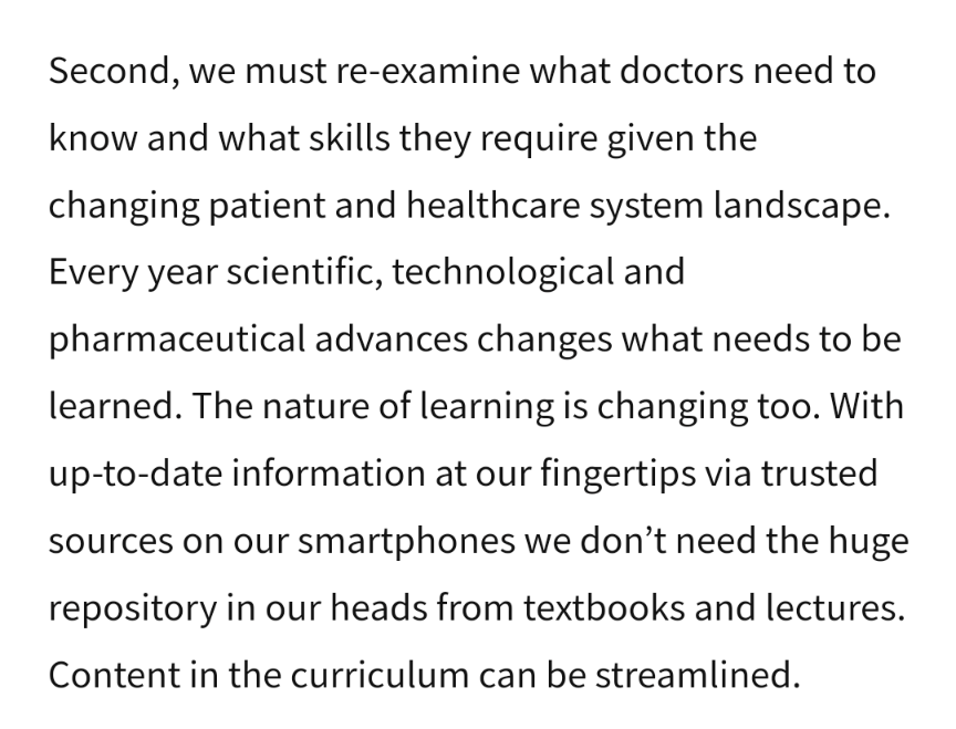 Just google it yeah? I would be a bit sad if any doctor wrote this. But the doctor who wrote this is the director of education and standards at the GMC. It's so bleak. It feels like a medical degree is one of the last high standards left and they've been told it's embarrassing…