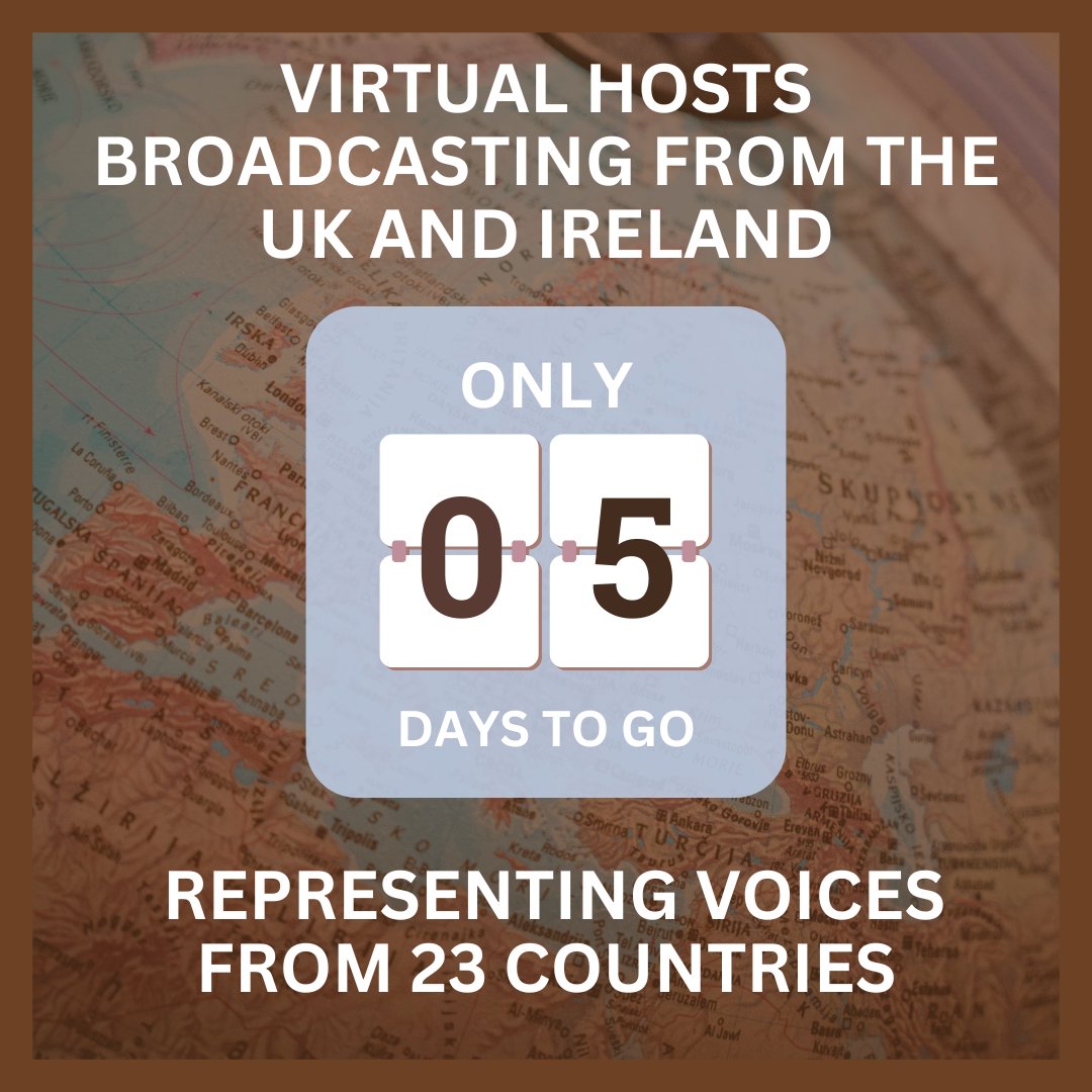 Our festival starts in 5 days! 😱 If you can’t attend in person, you can tune in online. Our virtual hosts will be broadcasting from the UK & Ireland and the festival will be representing voices from 23 countries. Book here: ow.ly/jHEQ50QLt0j