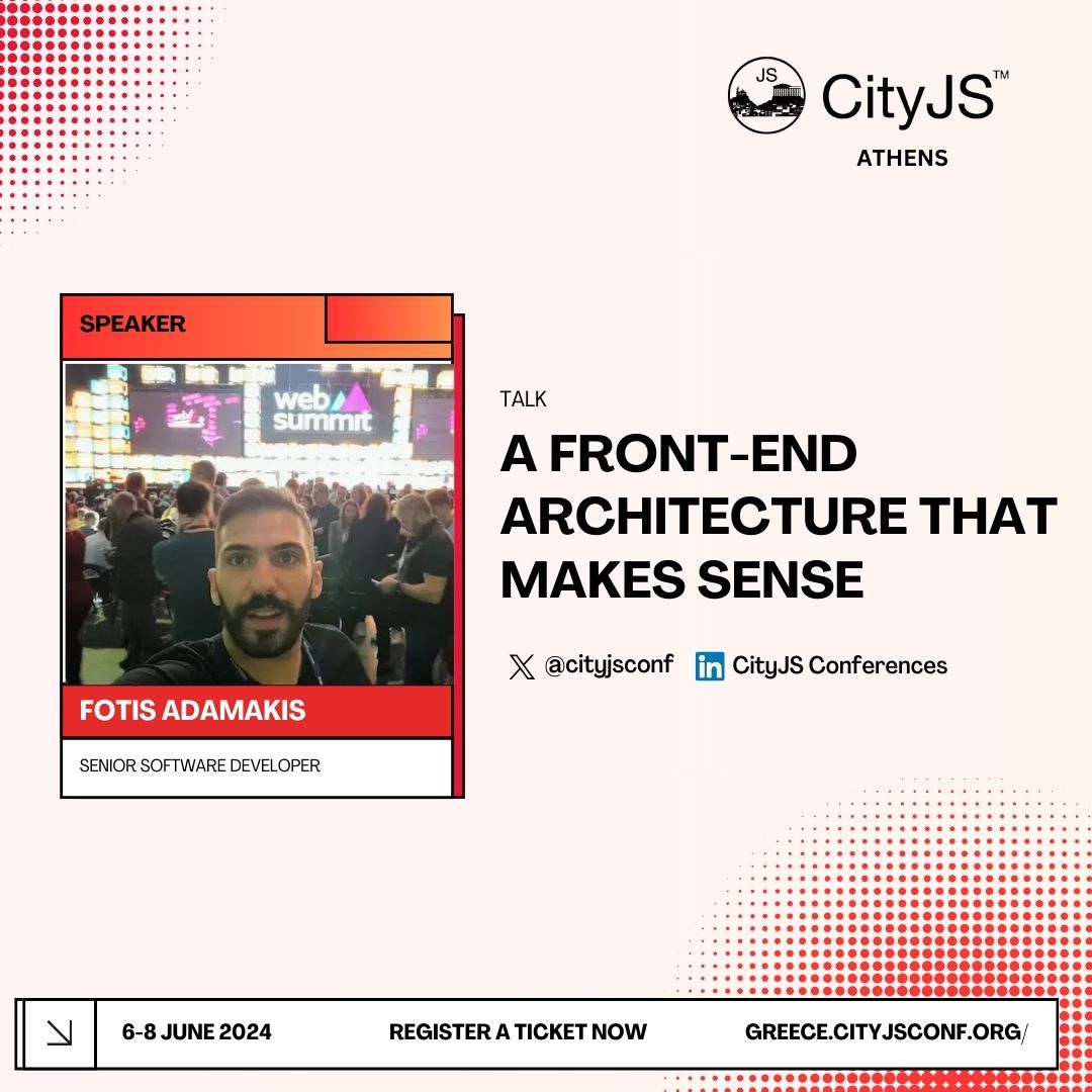 CityJS Conferences (@cityjsconf) on Twitter photo Our latest addition to the speakers #CityJSAthens 🇬🇷 lineup is <a href="/fadamakis/">Fotis Adamakis</a> ‼️
Lets find out more about a #Frontend #architecture that makes sense
Get your tickets now
athens.cityjsconf.org Our latest addition to the speakers #CityJSAthens 🇬🇷 lineup is <a href="/fadamakis/">Fotis Adamakis</a> ‼️
Lets find out more about a #Frontend #architecture that makes sense
Get your tickets now
athens.cityjsconf.org
