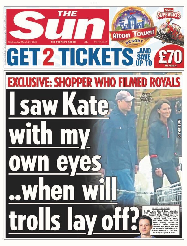 The sun newspaper are a bunch of hypocrites that can fuck off! they have no right doing a front page story today talking about trolls need to lay off Kate, When the scumbags have been trolling people for years.

Why didn’t they ever tell people to stop trolling Meghan Markle?