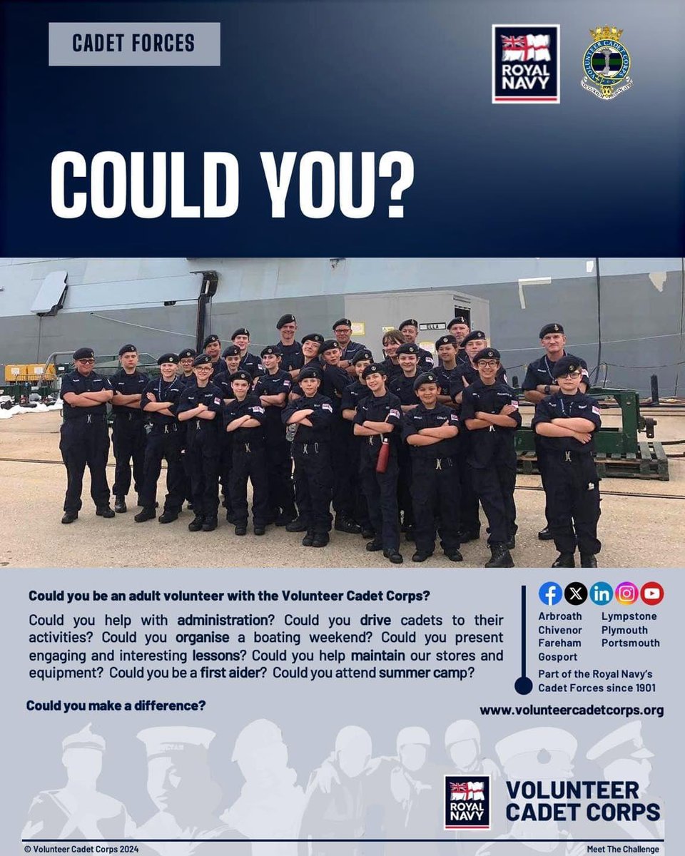 COULD YOU? @SultanRNVCC are looking to recruit Cadet and CFAVs to join our team! We parade 1800-2000 Mon-Thur Join today to be part of the Cadet Experience #cadets #RNVCC #RNCF #royalnavalcadets #cadetforces #CFAV