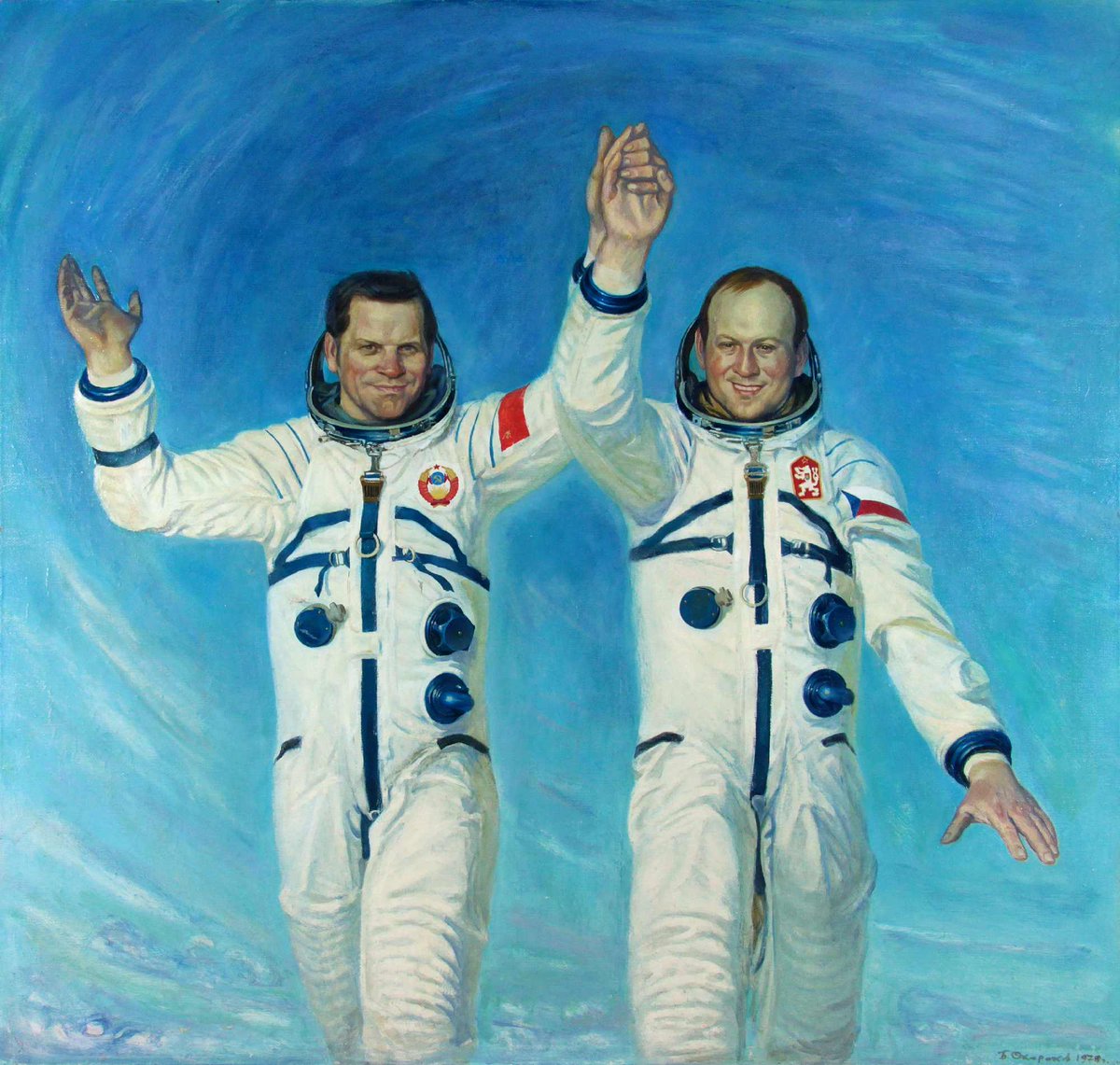 'The Soviet-Czechoslovak crew', painting by Boris Okorokov, 1978
