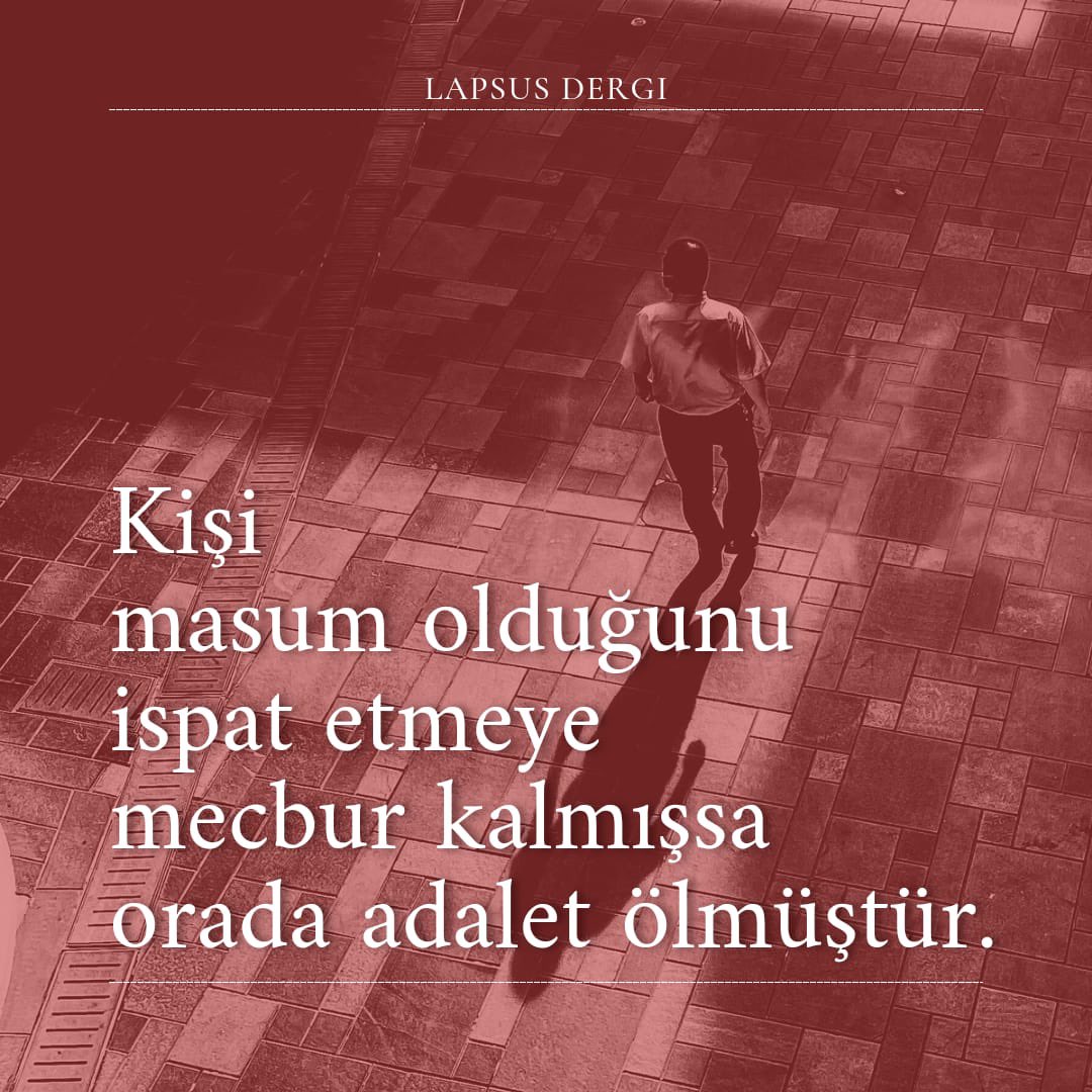 Lapsus Dergi (@lapsusdergi) on Twitter photo “Kişi masum olduğunu ispat etmeye mecbur kalmışsa orada adalet ölmüştür.”
İsmail Kaynar
•Adalet•
<a href="/biyologiso/">ismailkaynar</a>
lapsusdergi.com/2024/03/01/ada…
#adalet #mezunlar #mezunlargünü #mart #werfel #terazi #edebiyat #kafka #kitaplık #tavsiye #sokak #Lapsuskitaplık #Lapsus #Lapsusheryerde “Kişi masum olduğunu ispat etmeye mecbur kalmışsa orada adalet ölmüştür.”
İsmail Kaynar
•Adalet•
<a href="/biyologiso/">ismailkaynar</a>
lapsusdergi.com/2024/03/01/ada…
#adalet #mezunlar #mezunlargünü #mart #werfel #terazi #edebiyat #kafka #kitaplık #tavsiye #sokak #Lapsuskitaplık #Lapsus #Lapsusheryerde