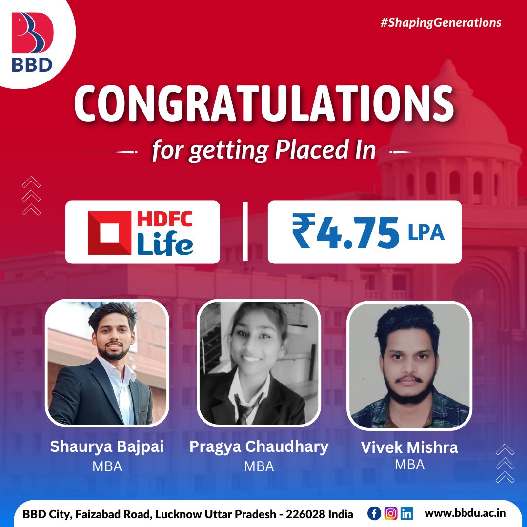 BBD_UNIVERSITY's tweet image. Proud of your accomplishment. Keep shining!
#HDFCLife #Placement2023