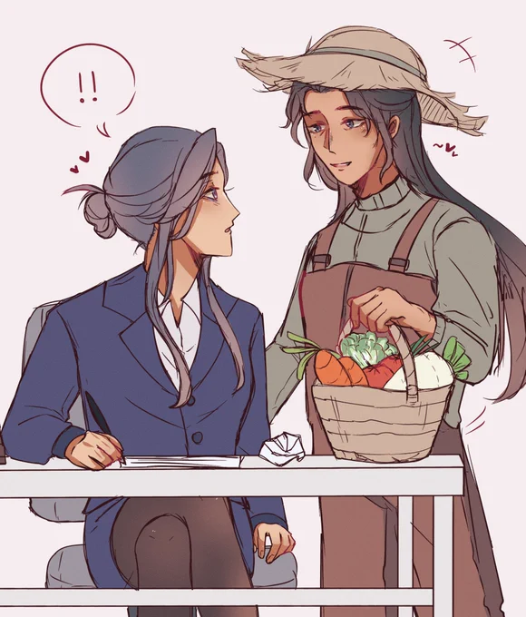 it's good to have fresh food~ 🍅
for @TGCFAction 

thank you for donating, @islakflota !! this modern au farmer x academic prompt for yushi huang and ling wen is so cute 🥺
#tgcf #天官赐福 #yushiwen (?) 