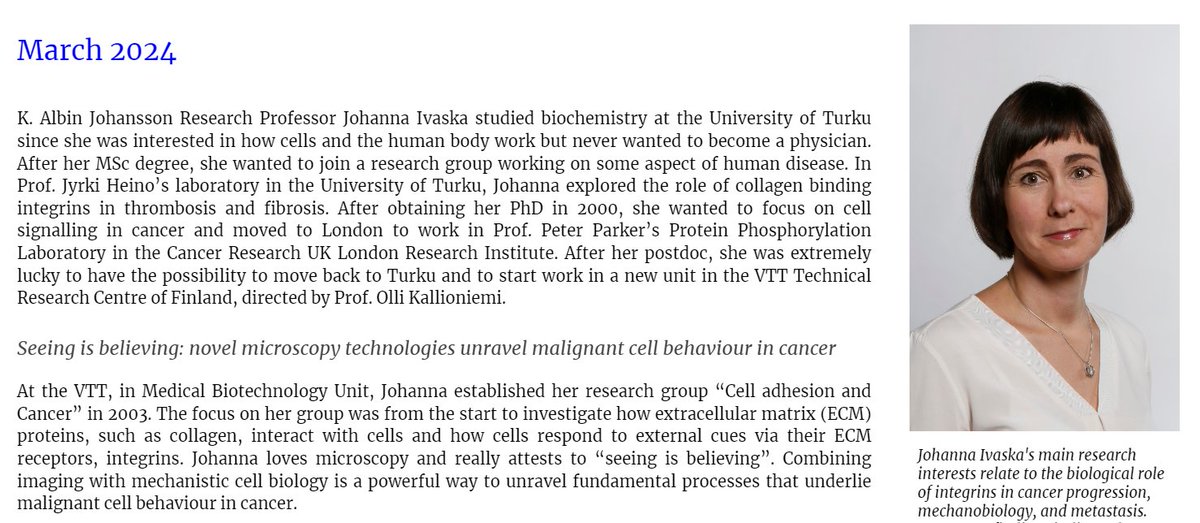 This month we introduce our K. Albin Johansson Research Professor @johannaivaska. Read more about her exciting career and research 👇syopainstituutti.com/researcher-pos…