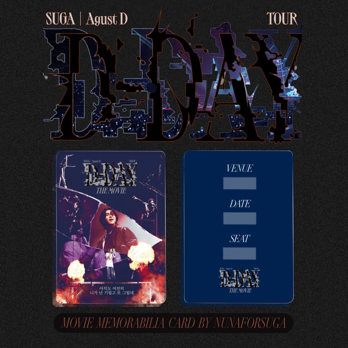 [Pls help RT 🙏💜] Giving out these memorabilia cards during <SUGA│Agust D TOUR 'D-DAY' THE MOVIE> screening in 🇸🇬! Venue: Shaw IMAX @ PLQ Date: 10 April Time: 6pm onwards (movie starts at 710pm) Very limited quantities, FCFS while stocks last!