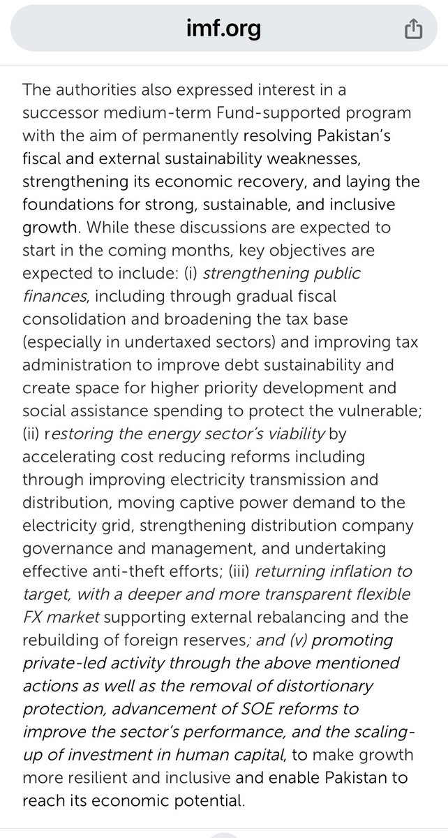 @IMFNews reaches staff level agreement with #Pakistan on final review of SBA. Both sides also agreed for homework for new govt to be able to apply for next program. ➡️fiscal consolidation, broadening the tax base & improving #tax administration. ➡️#Energy sector viability,