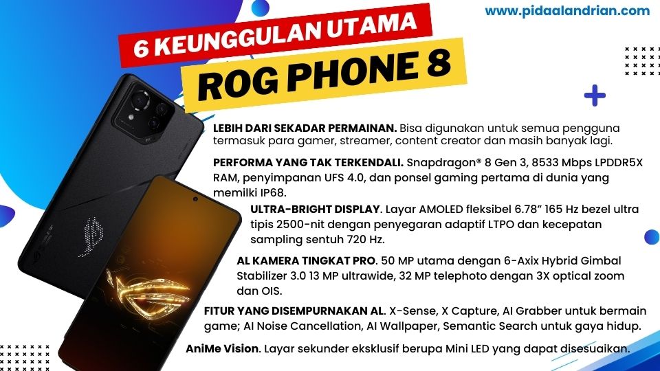 #ROGPhone8ID <a href="/ASUS_ROG_ID/">ROG Indonesia</a> Beyond Gaming hadir dengan 6 keunggulan utama yang membuat ponsel gaming satu ini semakin ganas di kelasnya..
Penasaran apa saja keunggulan utamanya?
Baca info lengkapnya di gambar ya!