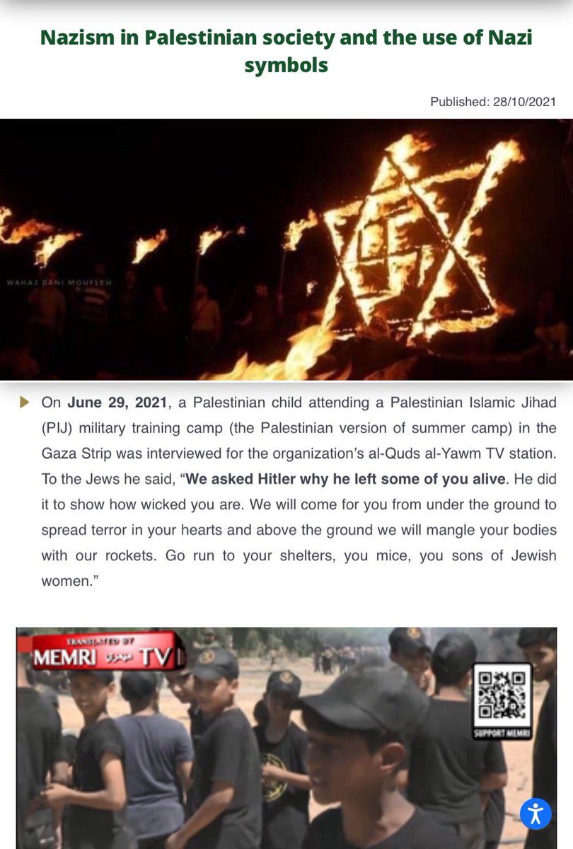 MarkWRowley's tweet image. On June 29, 2021, a Palestinian child attending a Palestinian Islamic Jihad (PIJ) military training camp (the Palestinian version of summer camp) in the Gaza Strip was interviewed for the organization’s al-Quds al-Yawm TV station. 

To the Jews he said, “We asked Hitler why he…