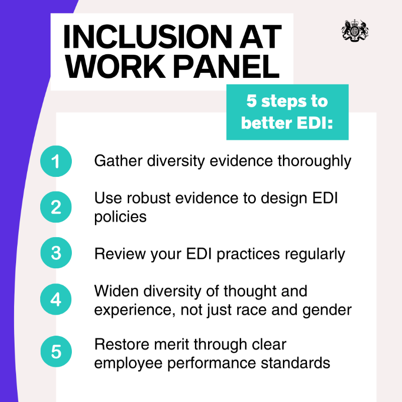 oeogovuk's tweet photo. Are you an employer?

See the 5⃣ criteria for more effective, evidence-based equality, diversity and inclusion (EDI) practices, as recommended by the independent Inclusion at Work panel.

#InclusiveBritain