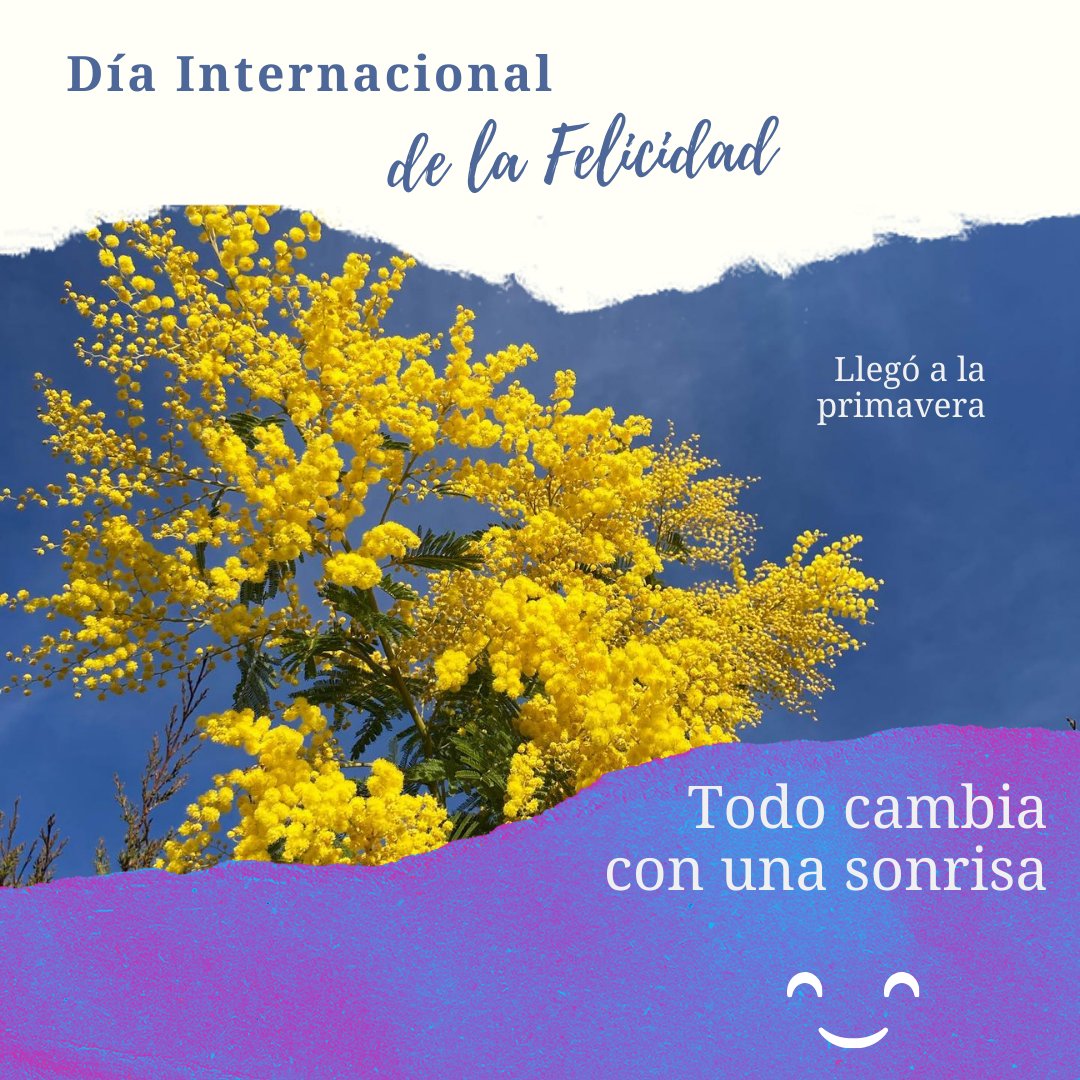 Hoy es el #DiaInternacionalDeLaFelicidad.

"Todo el mundo quiere felicidad😀. Nadie quiere angustias💔. Todo cambia con una sonrisa.