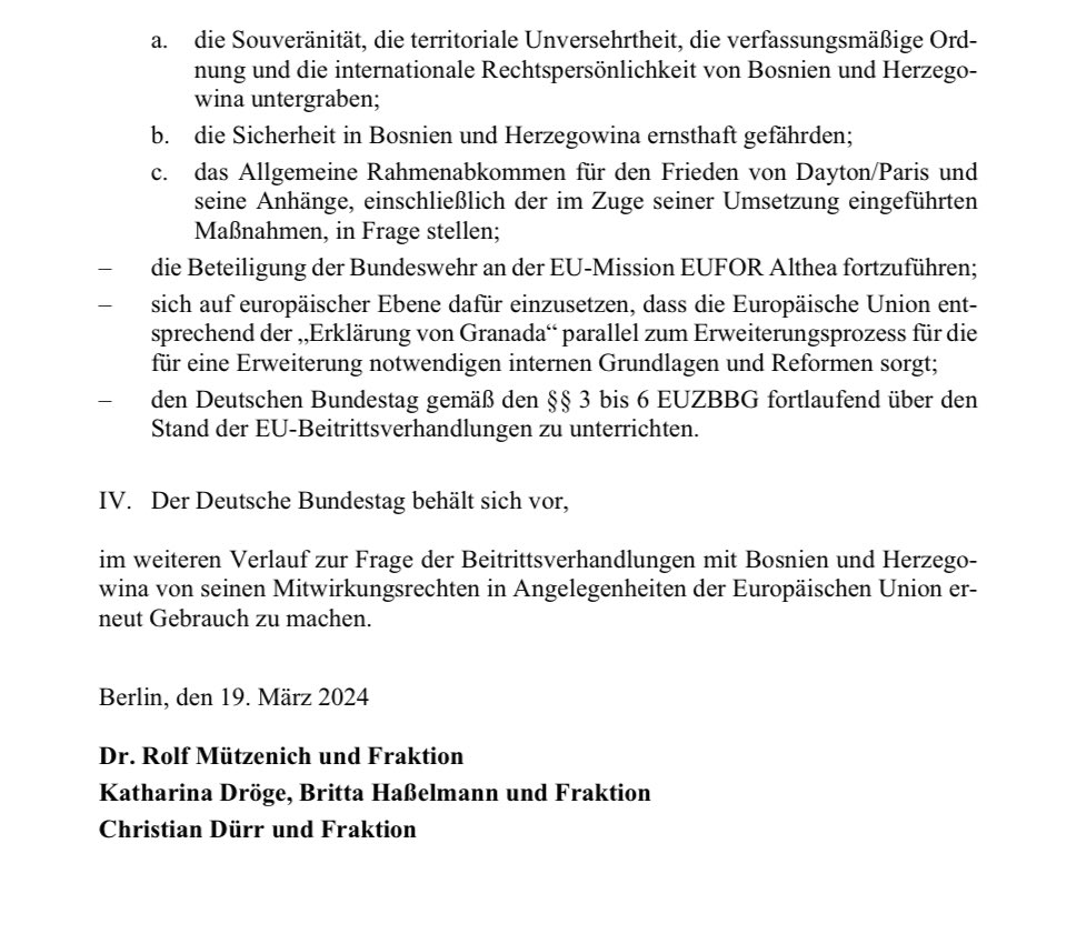 🇩🇪 ruling coalition 🚦 has put forward its motion on starting 🇪🇺 accession talks with 🇧🇦, and it is POSITIVE. It follows the European Commission’s recommendations: 1️⃣ Start accession talks this week. 2️⃣ Adopt negotiating framework once 🇧🇦 implements further reforms in line with…