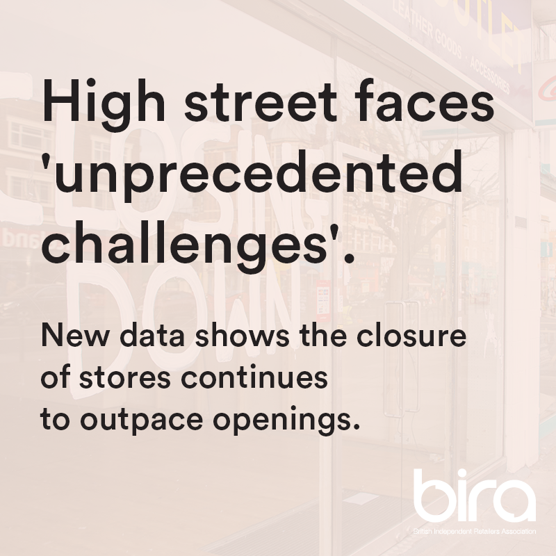 The UK high street is facing 'unprecedented challenges' with a net loss of 5,000 stores. Despite new openings, closures outpace them as retailers navigate economic pressures and changing consumer habits. Read our response - bira.co.uk/news-campaigns…