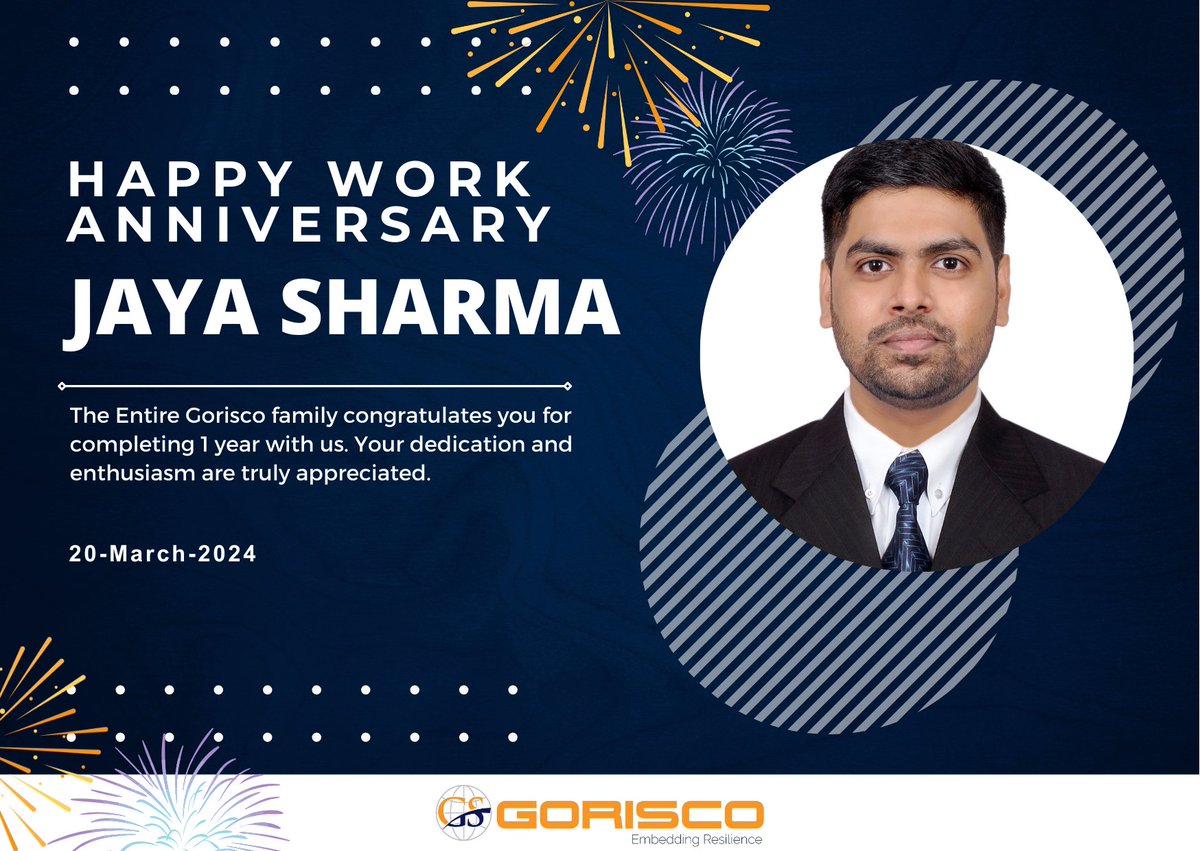 Join us in congratulating Jayakumar Sharma on his 1st work anniversary with us. We are thankful for his dedicated service to the organization. We wish Jayakumar Sharma more fulfilling and successful years at Gorisco. #workanniversary #celebrations #successful #goriscan