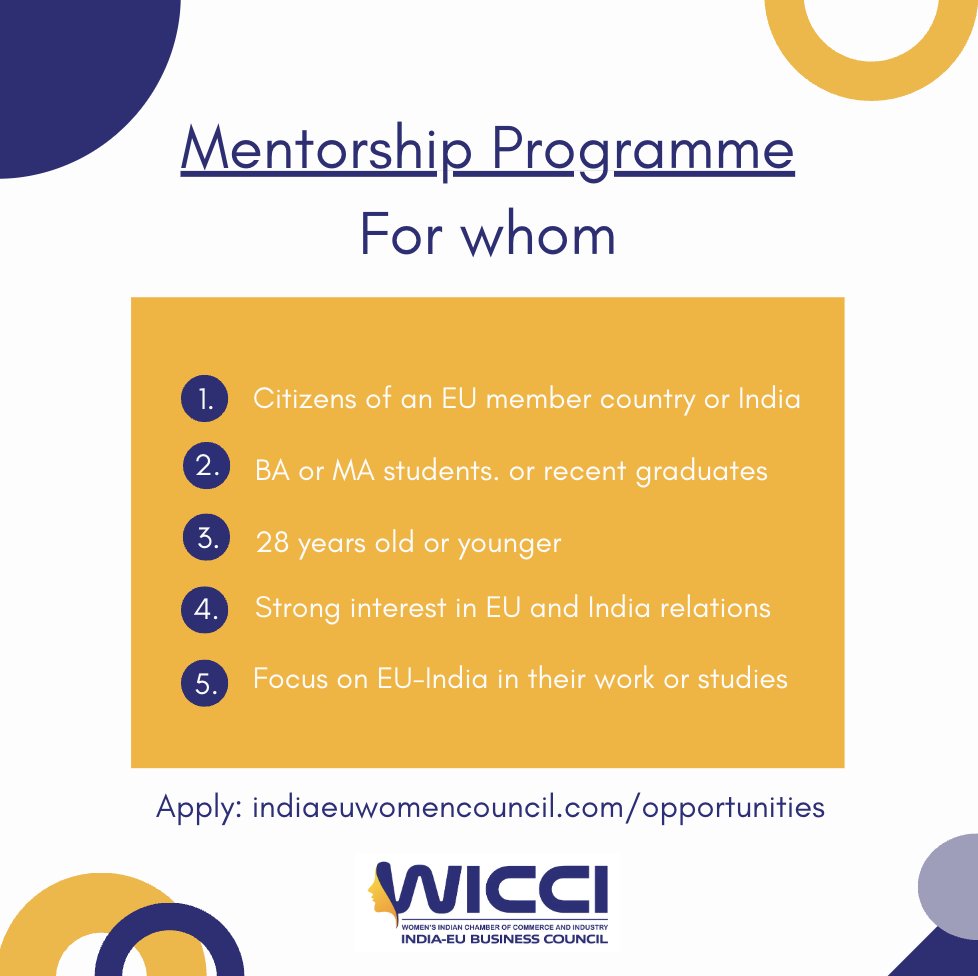 Are you a young woman passionate about fostering collaborations between the #EU 🇪🇺 and #India 🇮🇳? Our Mentorship Programme is here to support your journey! #indiaeuwomen #womeninbusiness #womenempowerment #EUIndia