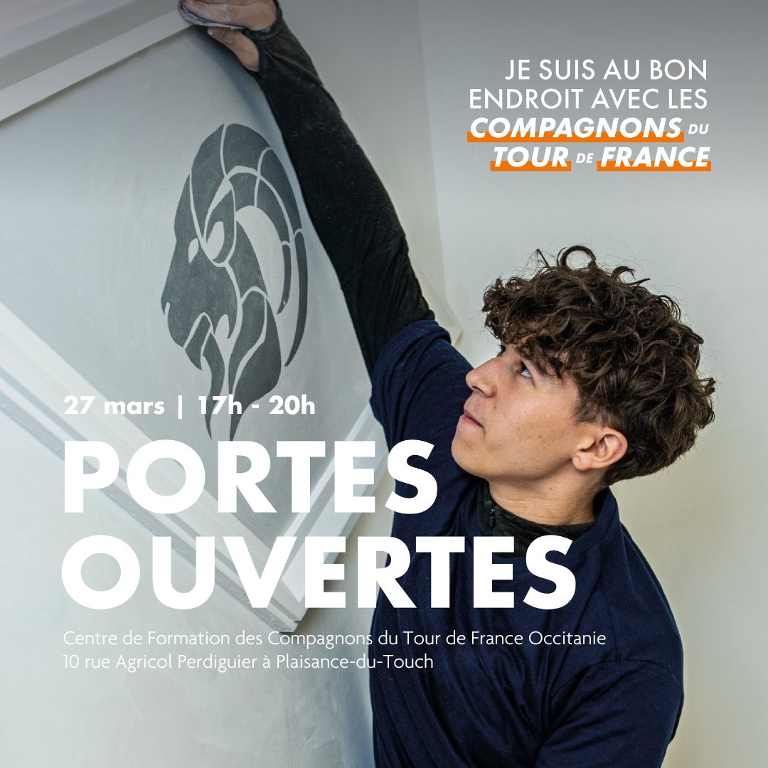 Soirée Portes Ouvertes chez les Compagnons du Tour de France ! 📣
Jeunes dès 15 ans, adultes en reconversion : venez découvrir nos formations en alternance du CAP au Bac+2 🛠️
RDV mercredi 27 mars de 17h à 20h 🕘
10 rue Agricol Perdiguier à Plaisance-du-Touch 📍