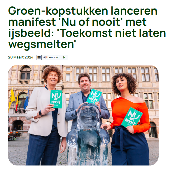 We mogen de toekomst niet laten wegsmelten. Laten we toekomst aan extreemrechts en aan klimaatsaboteurs? Of kiezen we voor progressief project dat democratie, mensenrechten, zorg en klimaat weer centraal zet? Het is Nu of Nooit. groen.be/manifest-nu-of…