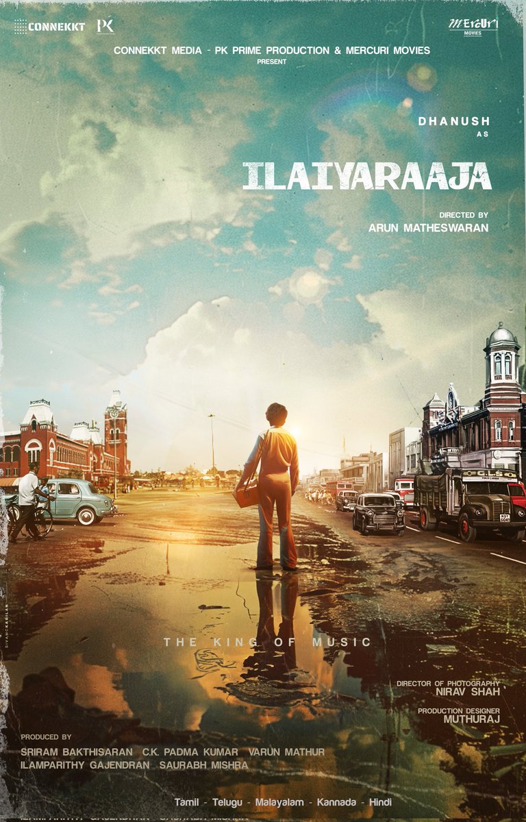 Embarking on a cinematic journey with the official biopic of the music deity, the maestro Isaignani Ilaiyaraaja. We feel excited to begin this memorable epic journey with the talented Dhanush. Here's unveiling the first introductory announcement poster of 'Ilaiyaraaja'.