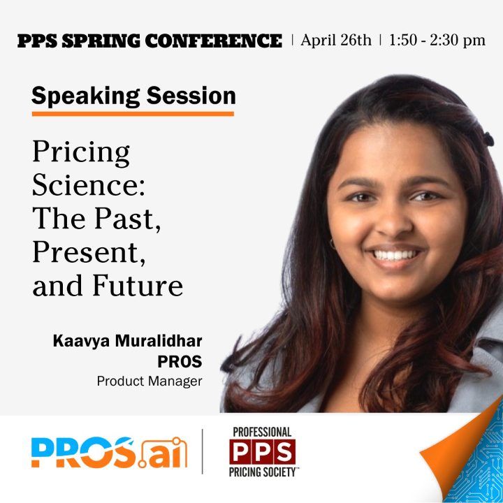 Ever thought about the evolution of pricing science and leveraging AI pricing technology to stand out in business? Join Kaavya Muralidhar, Product Manager at @PROS_Inc, at the PPS Spring Conference on April 26 to learn more! 

Register at ➡️ ms.spr.ly/6018cWqDO #PPSCHI24