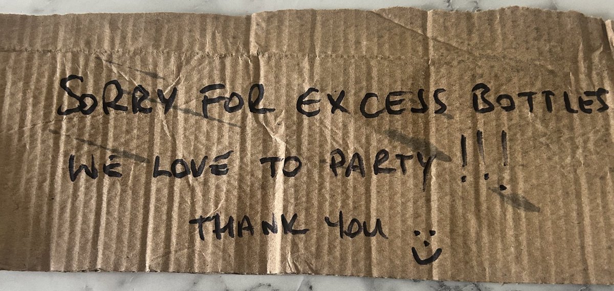 I’m that embarrassed by all the bottles I’ve just put out, I left a note for the bin men 🫣