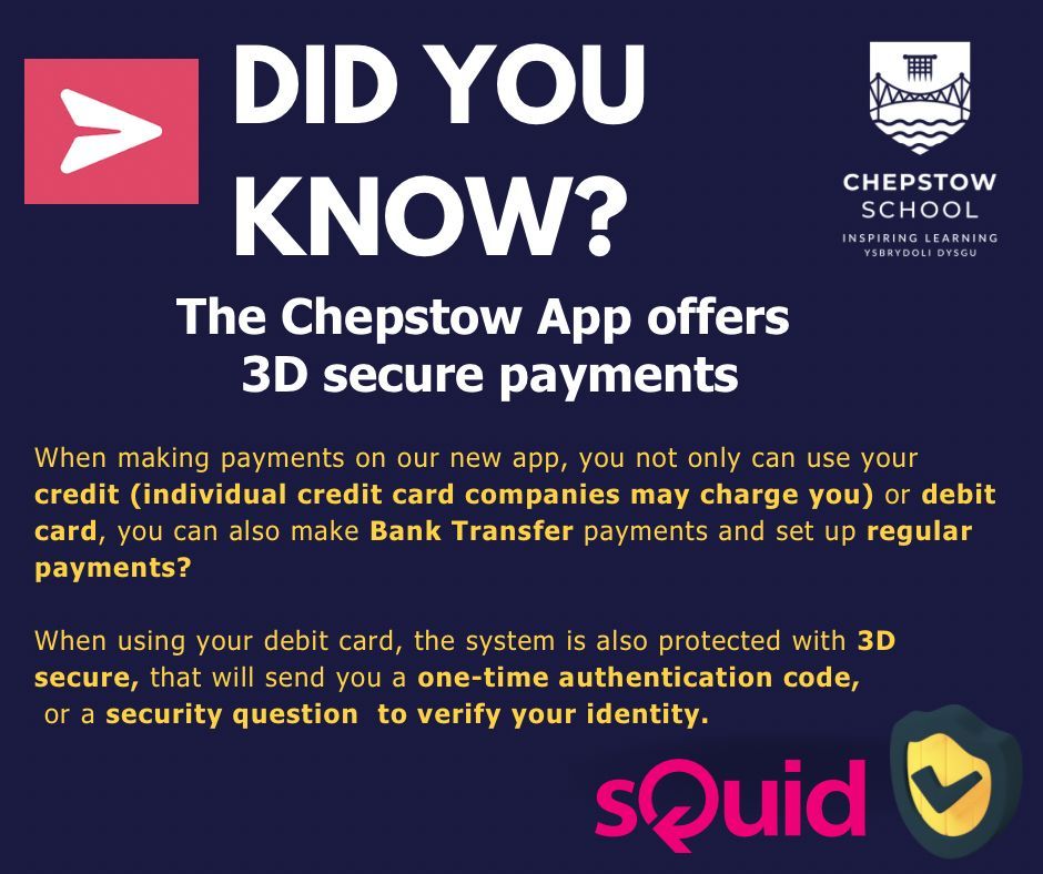 Did you know you can make payments into your child’s account in various ways including Bank transfer. All card payments are protected with 3D secure.