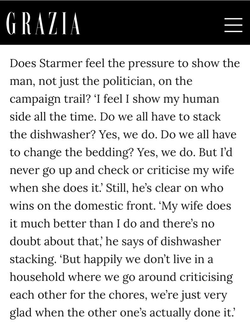 Woah. Starmer goes for Sunak over the big political battleground: the dishwasher Grazia interview by @AnnaSilverman1 graziadaily.co.uk/life/in-the-ne…