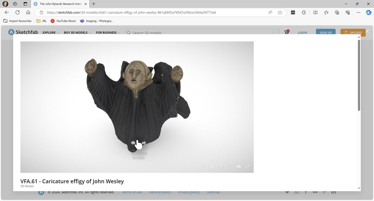 Did you know the Rylands also make 3d models of some of our collections? Photographer Jo Castle has made this amazing horse bone effigy of John Wesley into a 3d model using 622 images! Have a look on our @sketchfab to see it and more! ow.ly/8xqb50QUkKQ