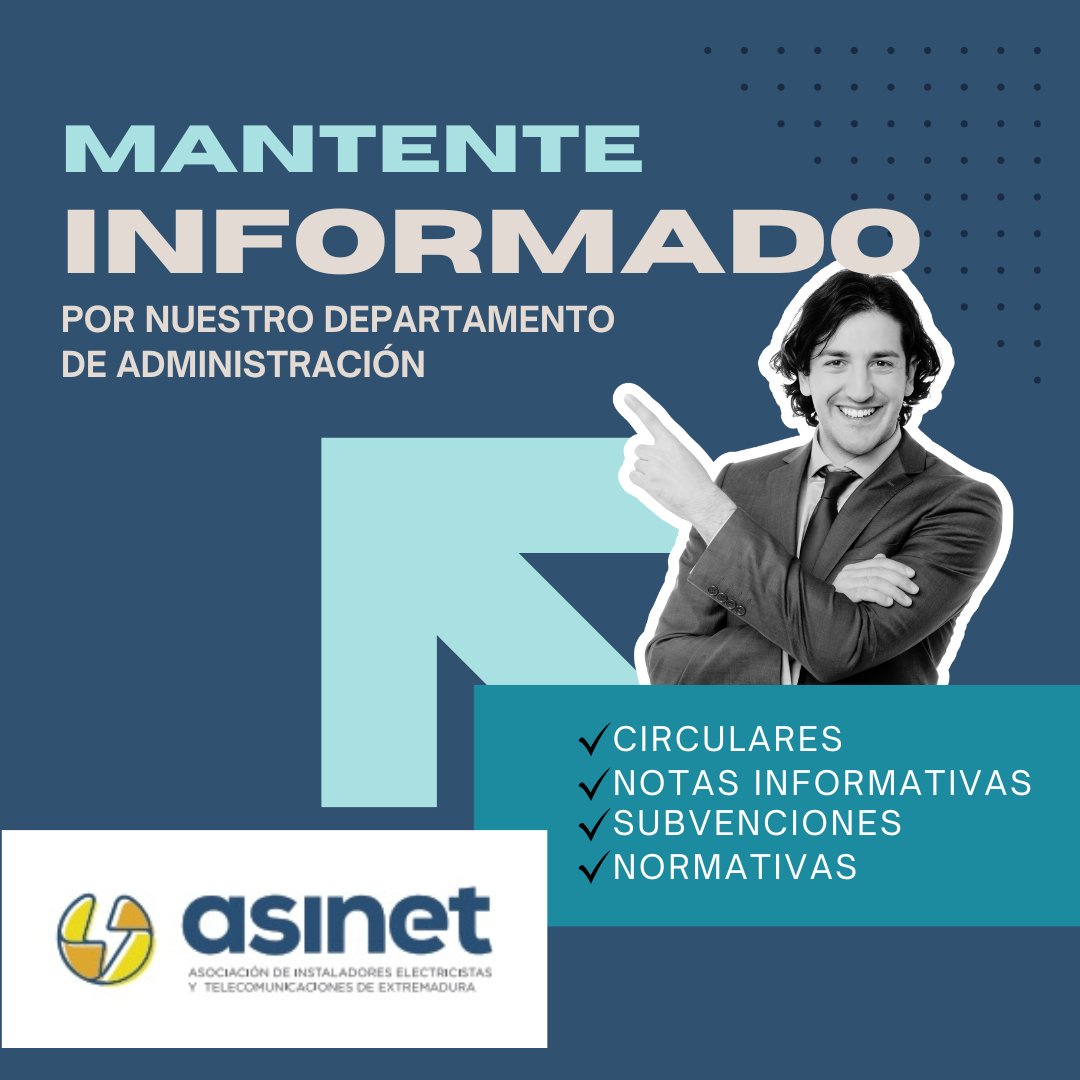Continuos servicios de información hacia el asociado sobre temas de interés: Circulares, notas informativas, subvenciones, Normativas, Reglamentación y otras cuestiones.

Infórmate de todo en
🌐 asociacionasinet.org

#asinet #asociacioninstaladores #asociacion #haciendosector