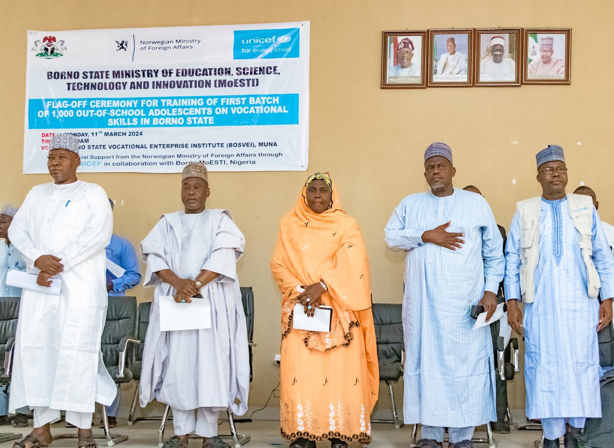 UNICEF_Nigeria's tweet photo. We've flagged off the vocational skills training funded by @NorwayMFA for 4,800 young people in Borno State, northeast Nigeria
We will not stop until adolescents and youth affected by conflict have learning and entrepreneurship opportunities to become self-reliant. #SILSA https://t.co/gEZ914SrGo