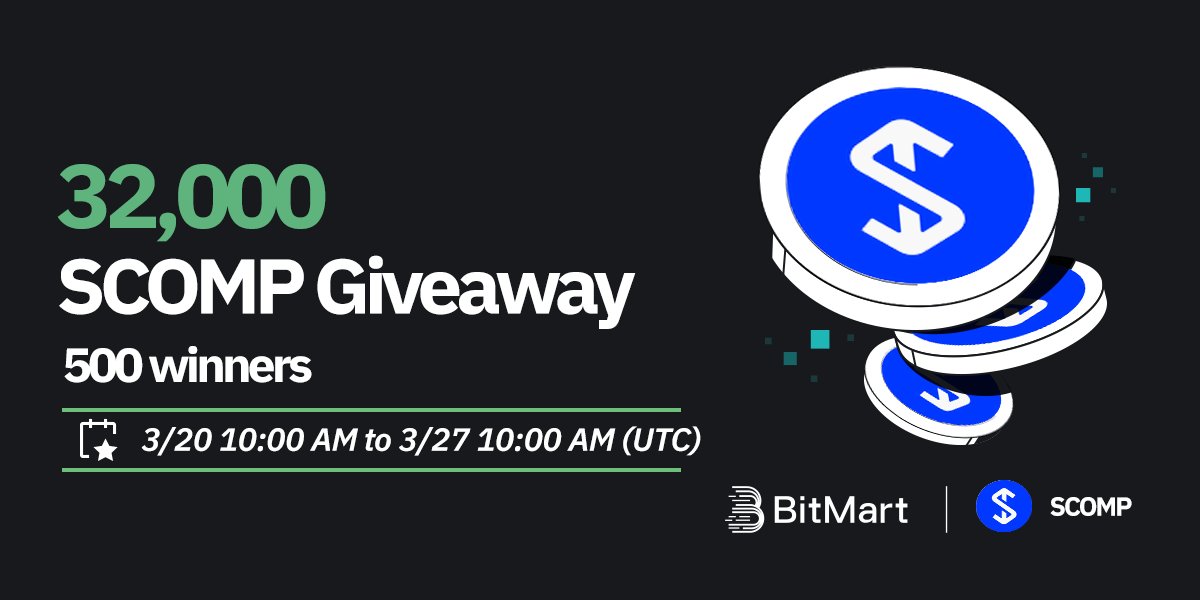 BitMart (@bitmartexchange) on Twitter photo 🌟 #BitMart X #SCOMP #Airdrop 🌟
1⃣Follow <a href="/BitMartExchange/">BitMart</a> & <a href="/BitMartResearch/">BitMart Research|$BMX HODLer</a> & <a href="/Stablecomp_com/">Stablecomp</a>
2⃣Join t.me/BitMartExchange & t.me/stablecomp
3⃣RT & Tag 3 frds & Like
4⃣Fill in forms.gle/Z8MMUydpXmDn35…
🎁 500 winners / 32,000 $SCOMP
Register 👉 bitmart.com/register/en-US 🌟 #BitMart X #SCOMP #Airdrop 🌟
1⃣Follow <a href="/BitMartExchange/">BitMart</a> & <a href="/BitMartResearch/">BitMart Research|$BMX HODLer</a> & <a href="/Stablecomp_com/">Stablecomp</a>
2⃣Join t.me/BitMartExchange & t.me/stablecomp
3⃣RT & Tag 3 frds & Like
4⃣Fill in forms.gle/Z8MMUydpXmDn35…
🎁 500 winners / 32,000 $SCOMP
Register 👉 bitmart.com/register/en-US