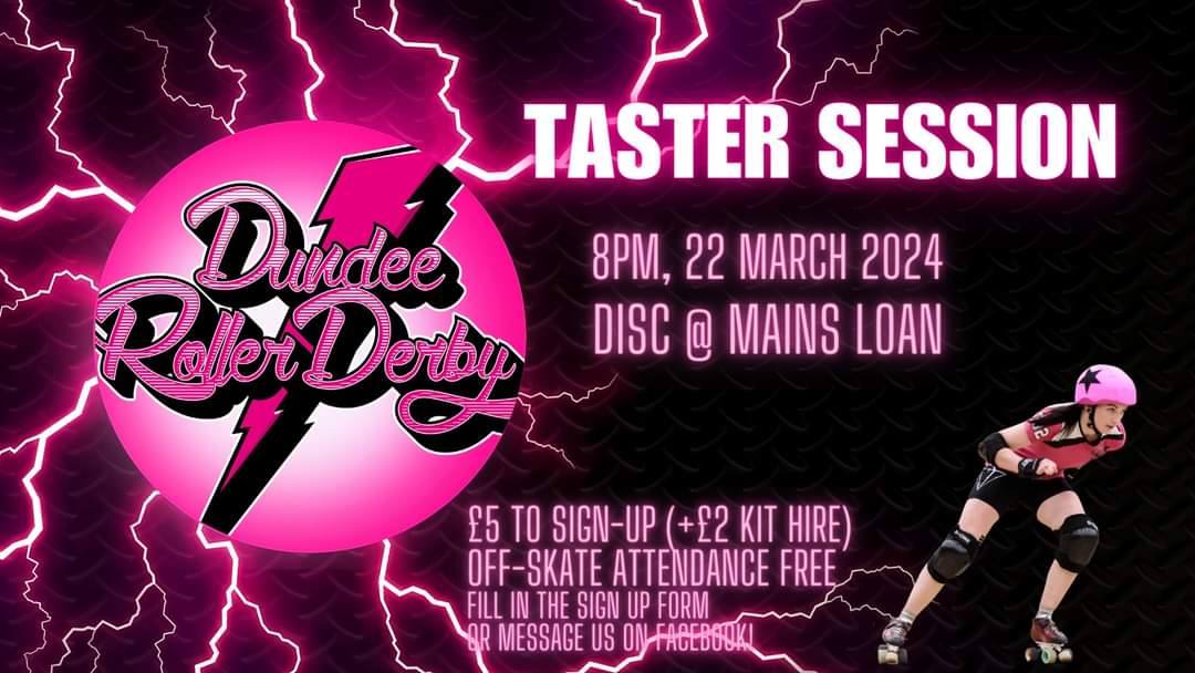 It's not too late to sign up for our taster session this Friday! 

20:00 to 22:00, at Dundee International Sports Centre; skates and safety gear are available to borrow too!

More details at: facebook.com/events/s/rolle… 

#WhatsOnDundee #scottishsports #rollerskating