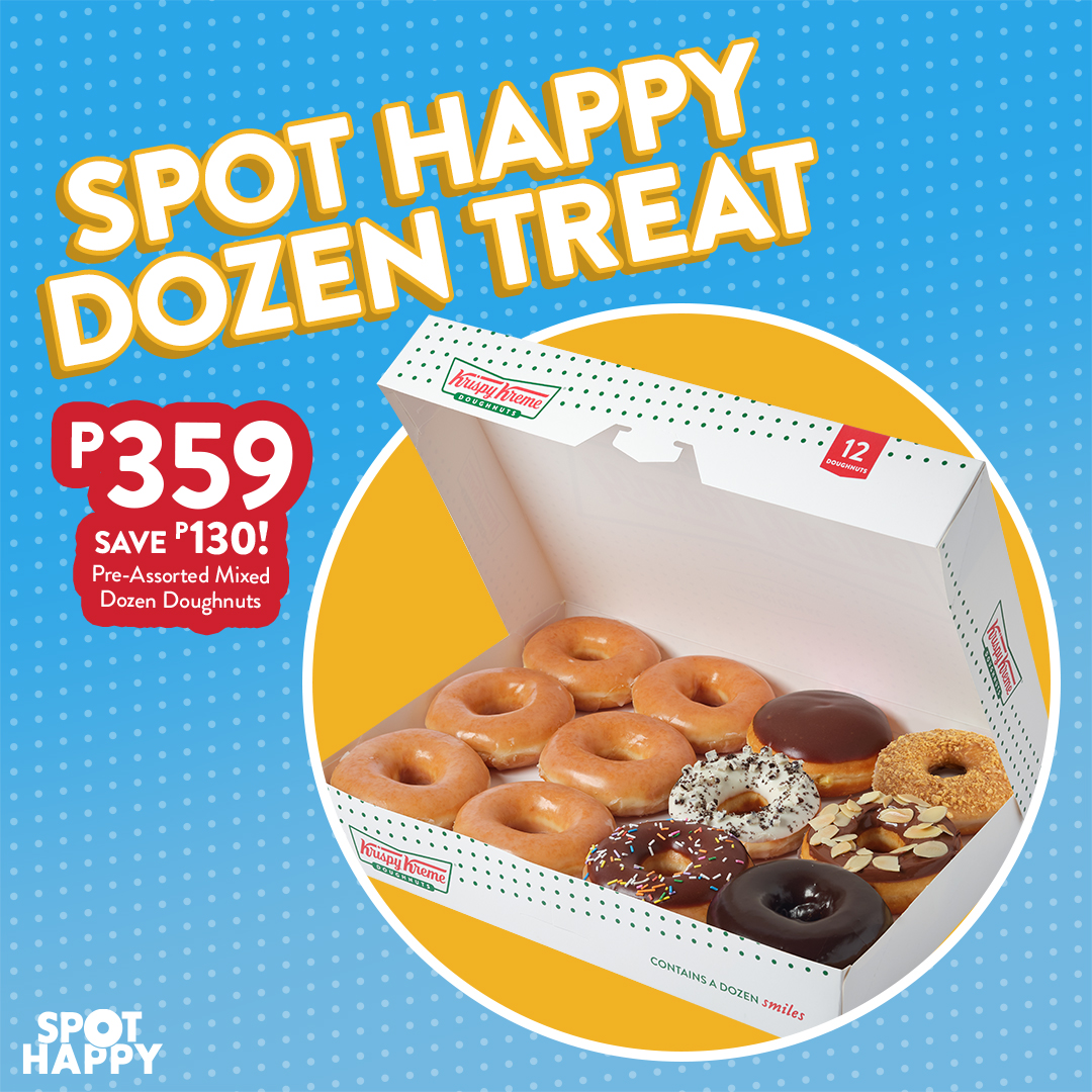 Spot a happy weekend at Krispy Kreme 👀 #SpotHappy when you purchase 6 Original Glazed®️ and 6 pre-assorted doughnuts for only P359 on March 21 to 24 only! Save P130! 📍1L Annex DTI Fair Trade Permit No. FTEB-186005 Series of 2024