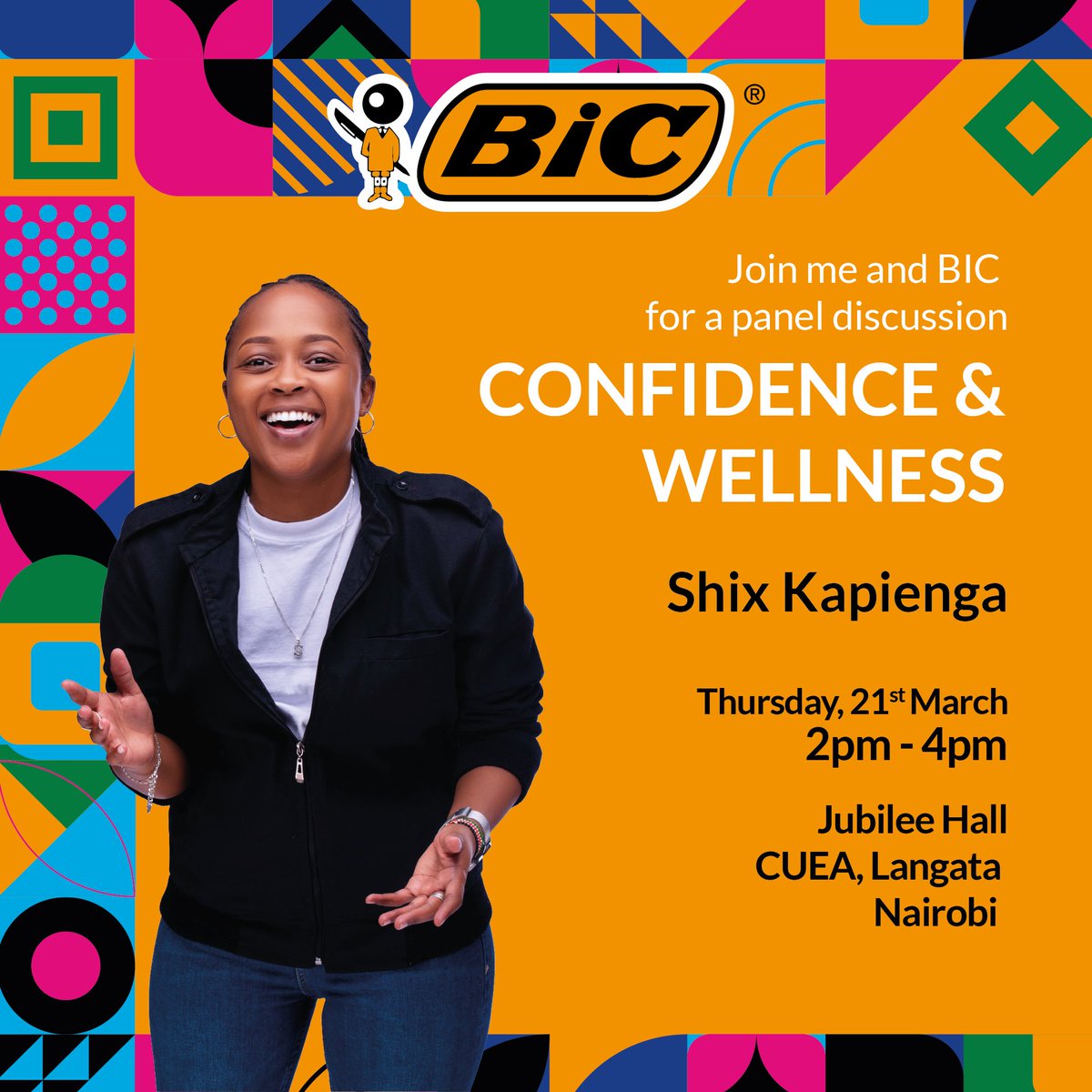 Wale wa @cuea_official mmefikiwa 😎 …..join @BlessedNjugush and i kesho 21st of March at Catholic University from 2pm - 4pm as we talk about self confidence and wellness! Tell a friend to tell a friend 🤗🤗