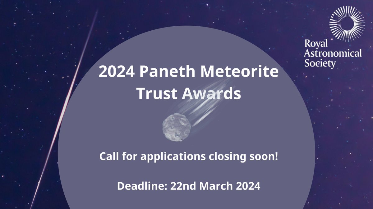 🚨 Reminder 🚨 Are YOU studying a BSc/MSc/MSci course and interested in a summer research project on meteoritics? The Paneth Meteorite Trust offers bursaries for such internships and is accepting applications from student supervisors until midnight on FRIDAY (22nd March).