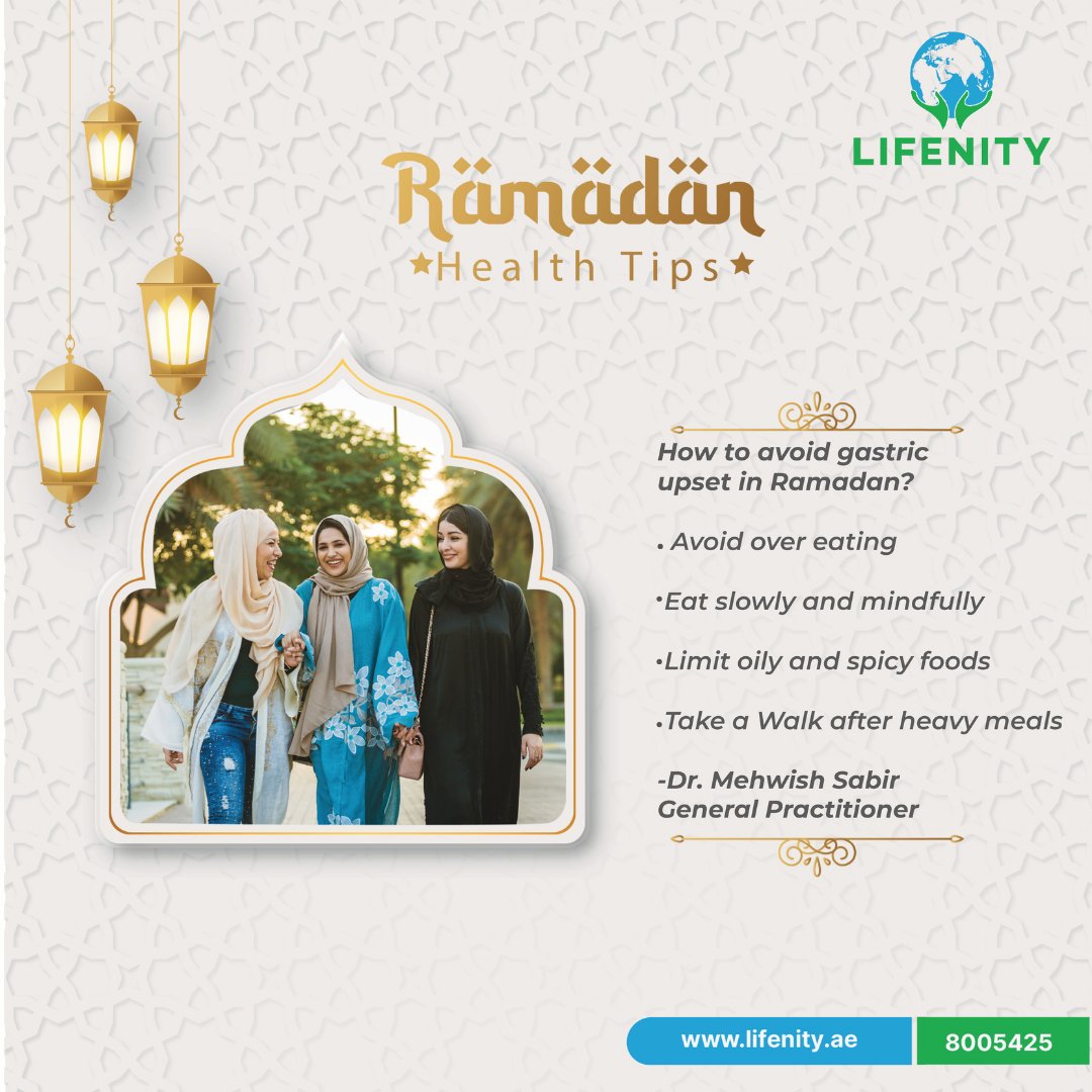 LifenityI's tweet photo. Ramadan tip of the day from Dr. Mehwish Sabir, General Practitioner at Lifenity International Advanced Poly Clinic, Al Nahda.

For Appointments, Call or WhatsApp- 8005425

#RamadanTips #ramadanhealth #ramadan2024 #healthyramadan  #healthyliving #diabetes #healthcare  #lifenity https://t.co/Z6wUXTo6i7