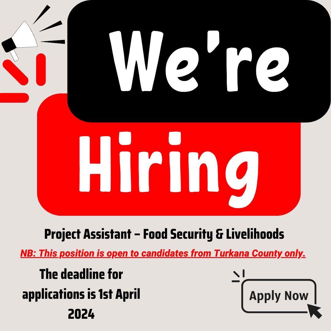 Join our team! DCA is seeking to recruit for the following position:- Project Assistant – Food Security & Livelihoods (2 Positions) Apply here: dca.career.emply.com/en/national-po… This position is open to candidates from Turkana County only. Apply by COB 01/04/2024.