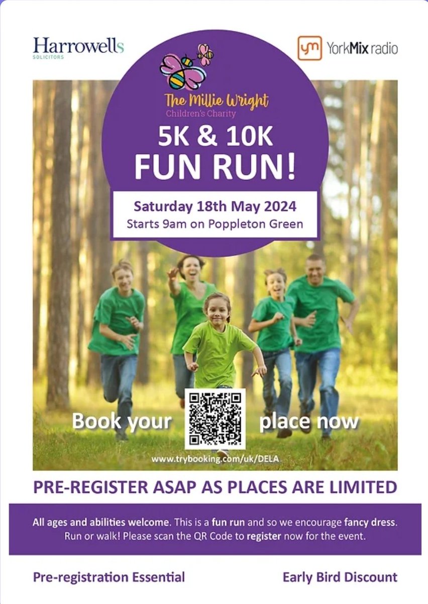 Have you registered for our fun run? 🏃‍♂️🏃‍♀️🎽👟👟 Sponsored by @Harrowells and supported by @theyorkmix. Please register here trybooking.com/uk/events/land… Support a 'Millie's Saturday Supper' by setting up a just giving page and collecting sponsorship justgiving.com