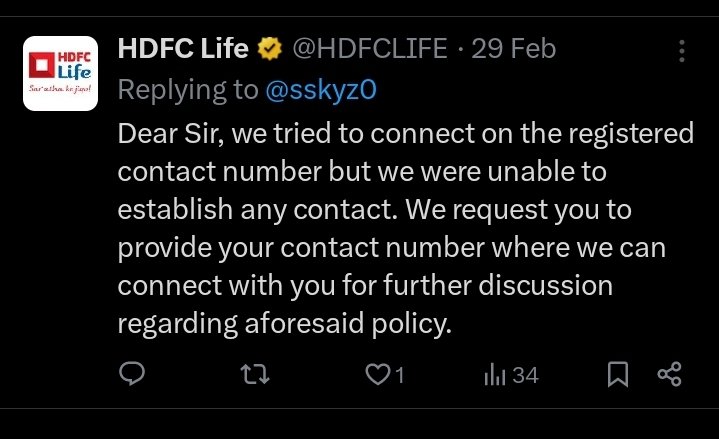 sskyz0's tweet photo. @HDFCLIFE Dear @HDFCLIFE , I am not understanding what your issue to help your customers is. See message below from same to share alternative contact,  now you are asking me to send email, which I have did earlier. 'HDFCSL=013-612-055'  Re: Regarding 17879884~A49
 call me on 91 9724823139 https://t.co/ycbfG12d9h