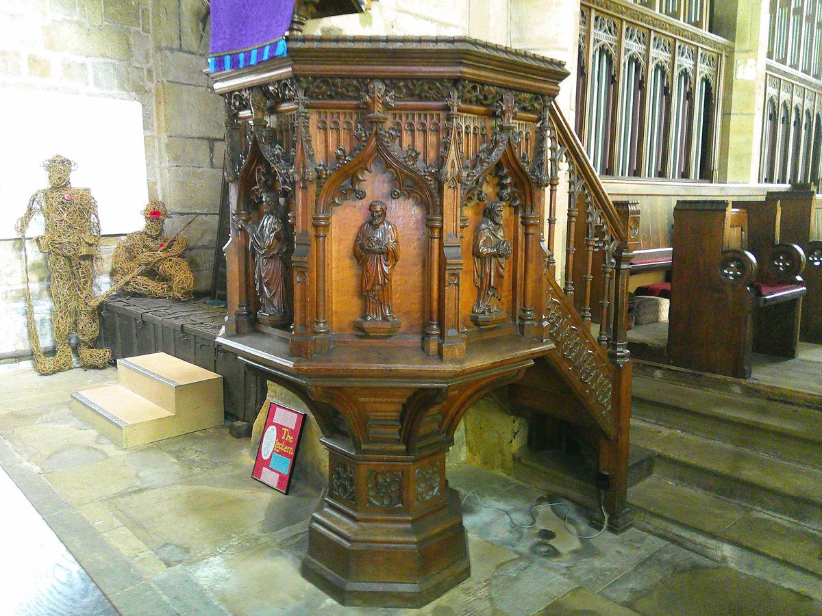The lovely ornate pulpit at St. Nicholas' church High Bradfield, Sheffield. #Woodensday #SpottedOnMyWalk