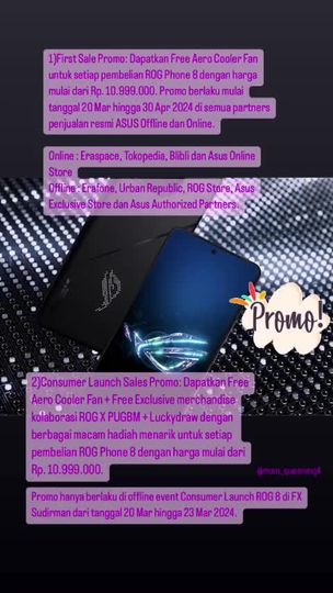 Ssst.... disini aku juga bakal kasih info menarik nih mengenai promo #ROGPhone8ID Beyond Gaming hari ini. Kamu bisa dapetin First Sale Promo dan ada jugaConsumer Launch Sales Promo lho. Cek gambar ya ;)
#ROGPhone8ID <a href="/ASUS_ROG_ID/">ROG Indonesia</a>