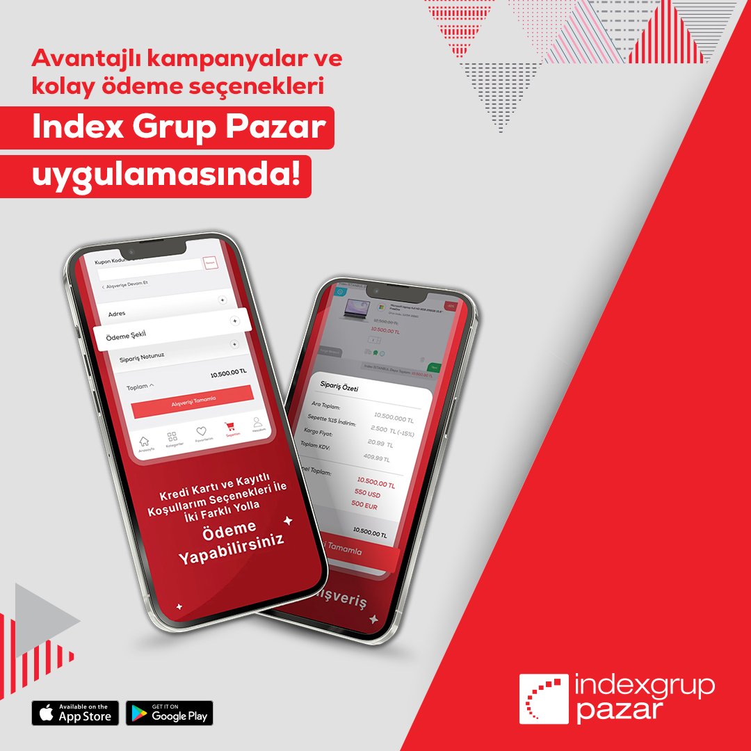 Index Grup Pazar uygulamasıyla tüm teknoloji ürünlerinde en avantajlı kampanyalar ve kolay ödeme seçenekleri parmaklarınızın ucunda! Index Grup Pazar uygulamasını hemen deneyimlemek için: dijital.link/indexgruppazar #indexgrup #indexgruppazar #pazarsitesi #teknoloji