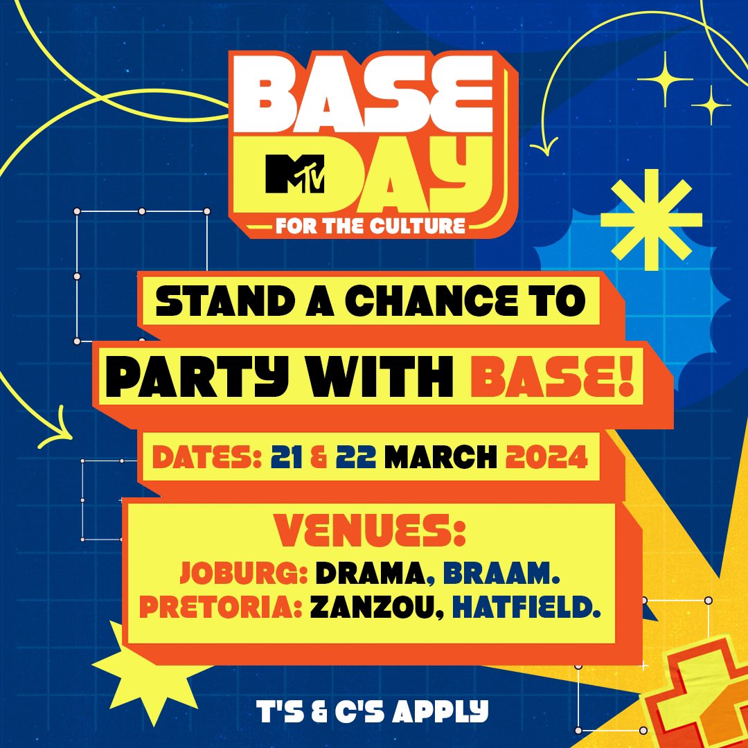 MTVBaseSouth's tweet photo. 🚨 COMPETITION TIME 🚨
Base fam, it’s YOUR time to shine ✨ stand a chance to celebrate #MTVBaseDay with all of us, all you have to do is follow the steps below ⬇️
1️⃣send us a screenshot of your SA Voters Registration
2️⃣ tag 3 of your friends that have registered to vote
And remember, we’re doing this For The Culture 🫡
📆 21 Mar at @dramabar_jhb, 22 Mar at @zanzoupretoria
Competition ends TOMORROW at 11:00 CAT. T’s and C’s Apply