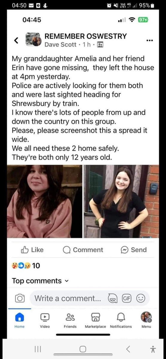 Please can people share? Two 12 year olds missing from Oswestry, Shropshire since 16:00 on 19 March