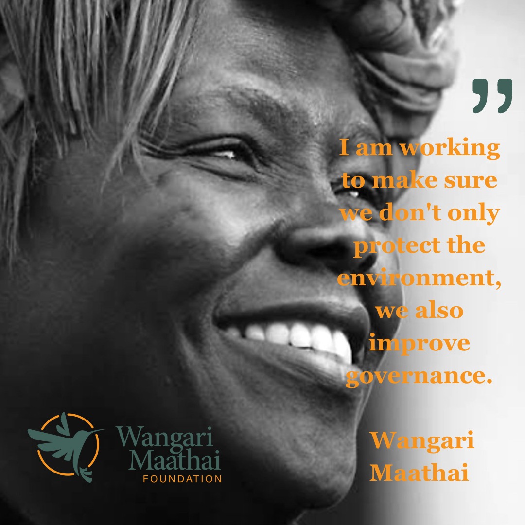 'I am working to make sure we don't only protect the environment, we also improve governance.' Wangari Maathai. #CourageousLeadership #PowerOfOne #Committment #perseverance