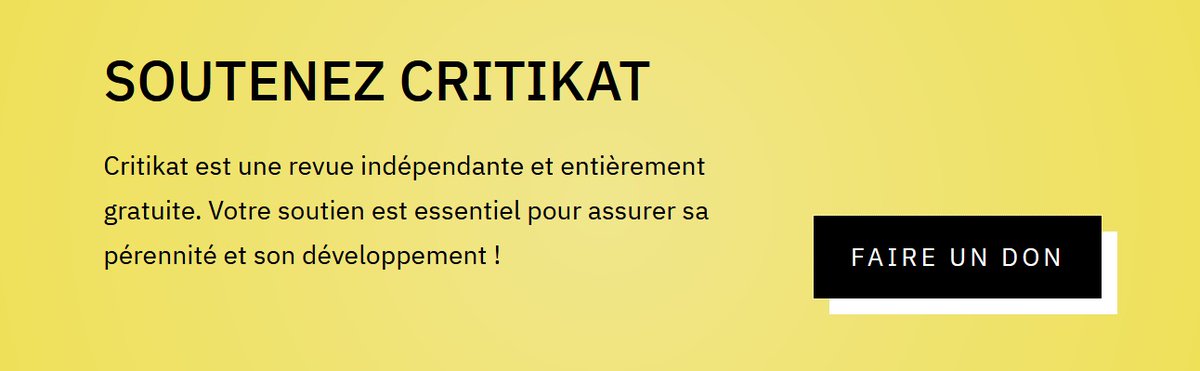 Critikat's tweet image. Soutenez Critikat !
Critikat est une revue de cinéma associative dont les rédacteurs et rédactrices sont bénévoles. Si elle est et restera entièrement gratuite, sa production a un coût : n'hésitez pas à nous soutenir mensuellement si vous le pouvez.
👉 helloasso.com/associations/c…